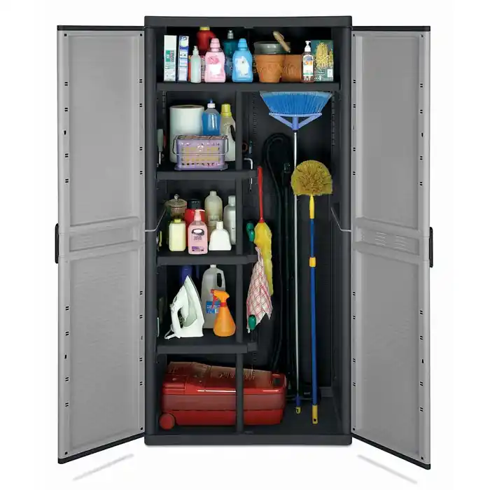 Zertifiziert Terry Mehrzweckschrank Jumbo QBlack, grau, für Staubsauger, 5 Fächer, 89,7 x 180 x 53,7 cm