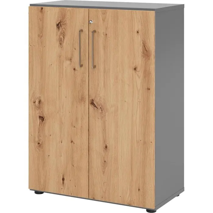Hammerbacher Aktenschrank Serie 9 Advanced, aus Holz, abschließbar, 80x110x42cm (B/H/T), eiche / graphit Begrenztes Angebot