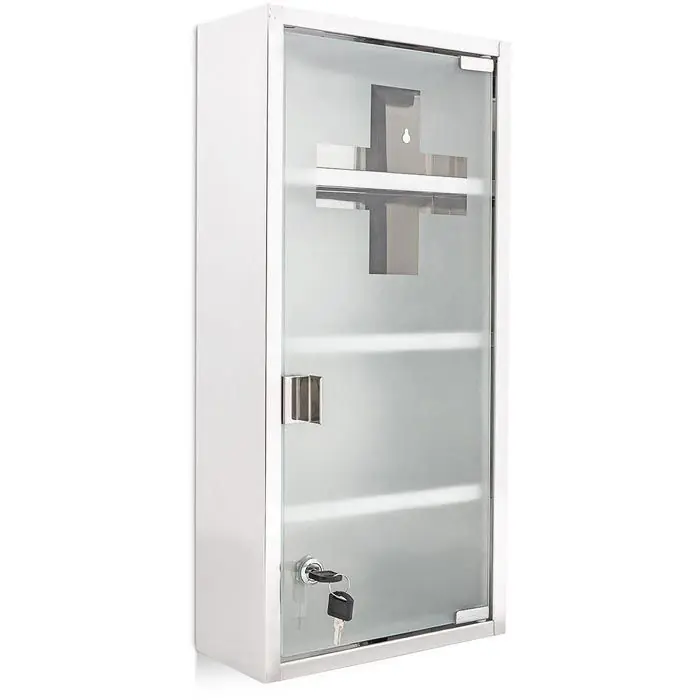 Billig Relaxdays Verbandschrank 10018519, hängend, ohne Füllung, abschließbar, silber, aus Edelstahl, 57 x 27 cm