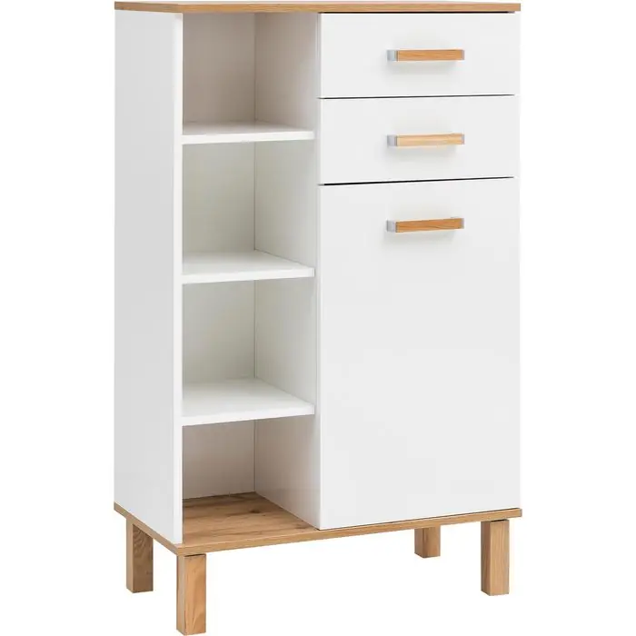 Solange Der Vorrat Reicht Schildmeyer Highboard Padua 142177, weiß, aus Holz, mit 2 Schubladen, 1 Tür und 4 Fächer, (B/H) 67 x 115 cm
