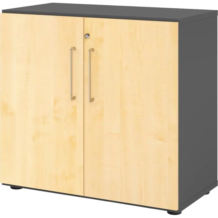 Hammerbacher Aktenschrank Serie 9 Advanced, aus Holz, abschließbar, 80 x 74,6 x 42cm (B/H/T), ahorn / graphit Sonderaktion