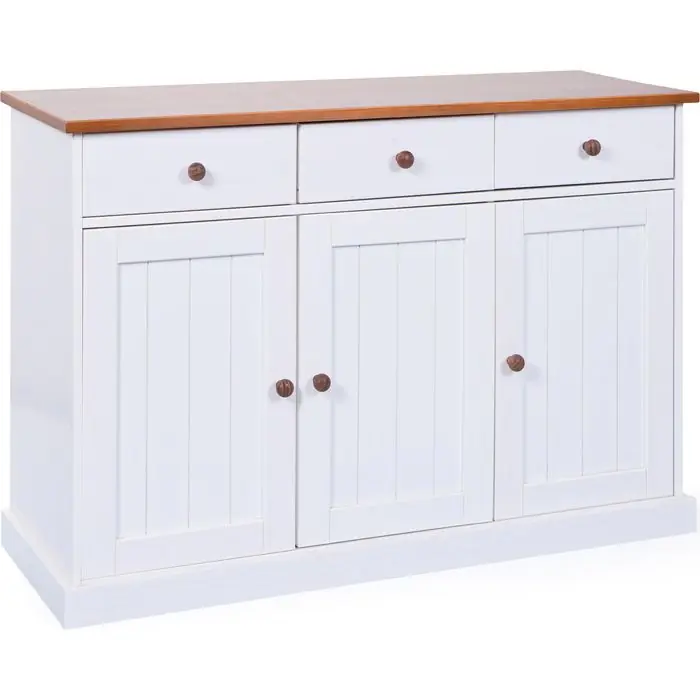 Inter-Link Sideboard Westerland 4.2, weiß, mit Türen und Schubladen, 131 x 86cm, Massivholz Zertifiziert