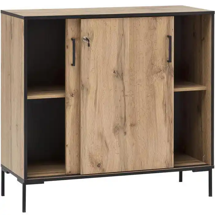 Begrenztes Angebot Möbelpartner Schiebetürenschrank Serie 2000, Holz, abschließbar, 100,1 x 96,6 x 41cm, eiche