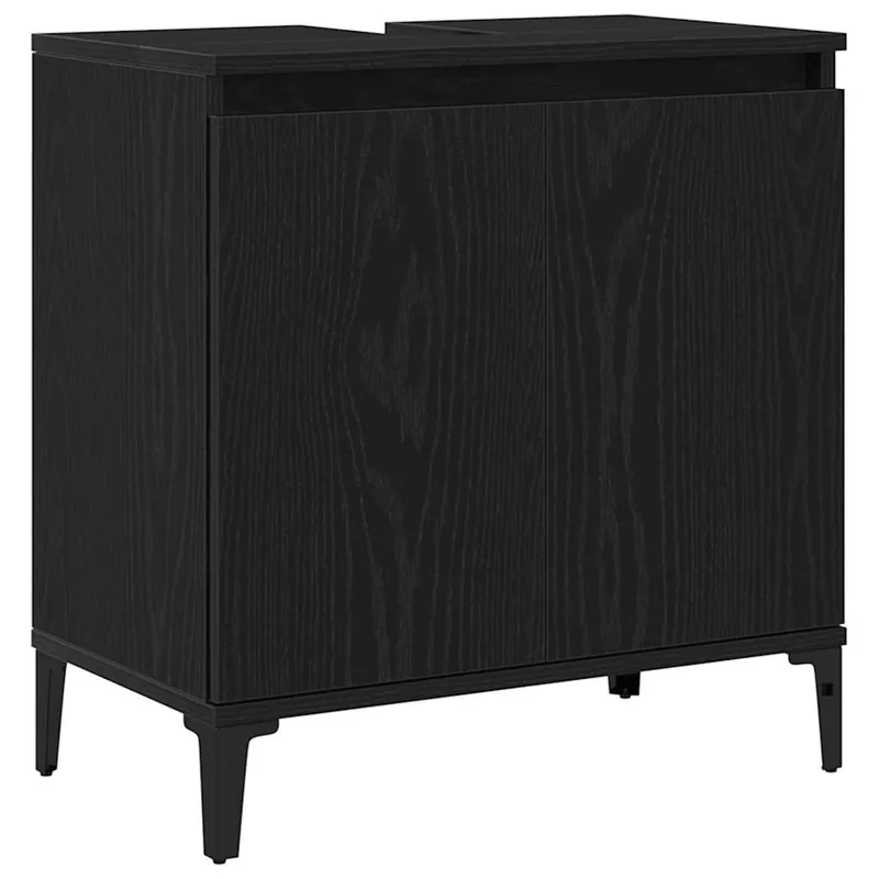 vidaXL Waschbeckenschrank mit Tür Schwarz Eichen-Optik 58 x 33 x 60 cm Kostenloser Rückversand