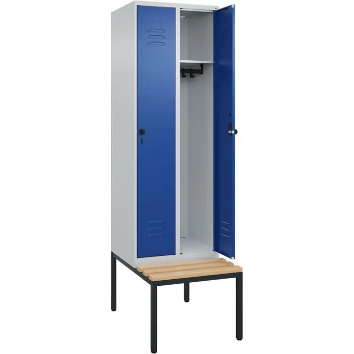 Sonderaktion CP-Möbel Spind Classic PLUS, blau, 2 Abteile, 60 x 212 cm, mit Sitzbank & Drehriegelschloss