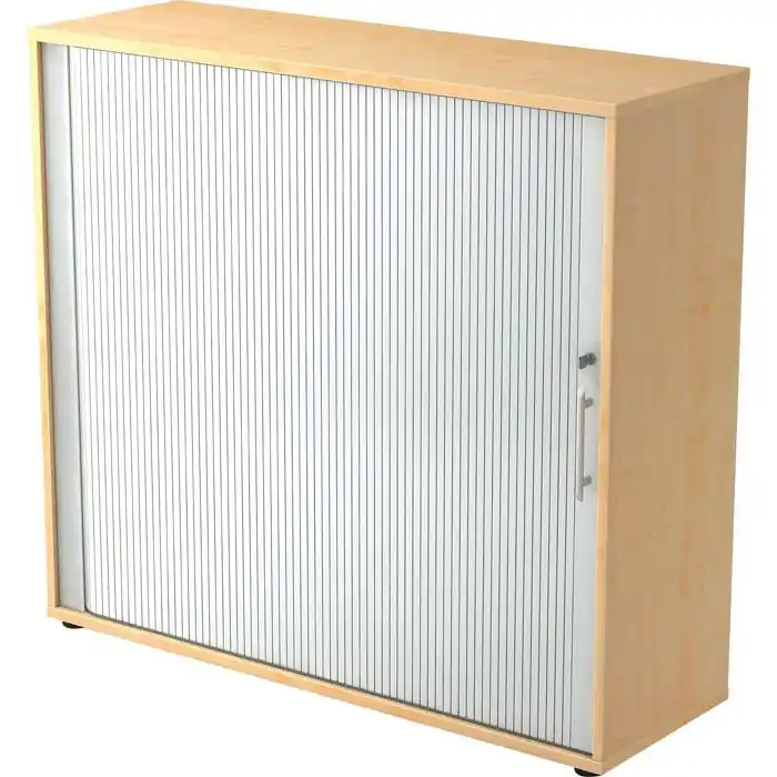 Hammerbacher Rollladenschrank 1733S, aus Holz, abschließbar, 120 x 110 x 40cm (B/H/T), silber / ahorn Echt