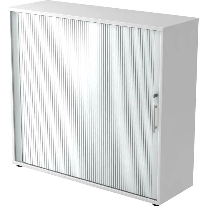 Versand Am Gleichen Tag Hammerbacher Rollladenschrank 1733S, aus Holz, abschließbar, 120 x 110 x 40cm (B/H/T), silber / weiß