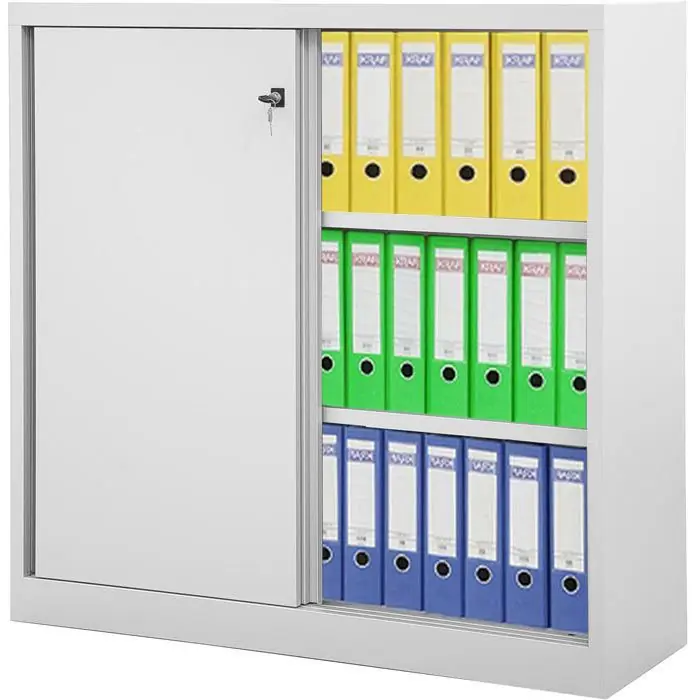 Ausverkauf Bisley Schiebetürenschrank Eco SD12112S645, Metall, abschließbar, 120 x 118,1 x 43cm, lichtgrau
