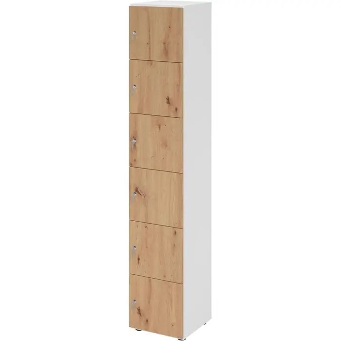 Hammerbacher Schließfachschrank 264l6, eiche/weiß, 6 Fächer, Holz, 40 x 215cm, mit Zylinderschloss Super-Preis