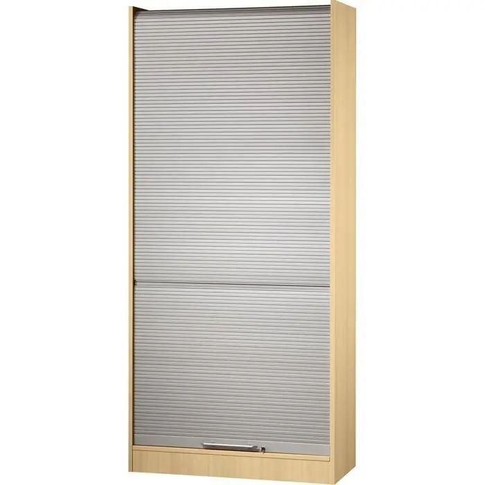 Hammerbacher Rollladenschrank Solid, aus Holz, abschließbar, 90 x 200,4 x 40cm (B/H/T), silber / ahorn Highlight