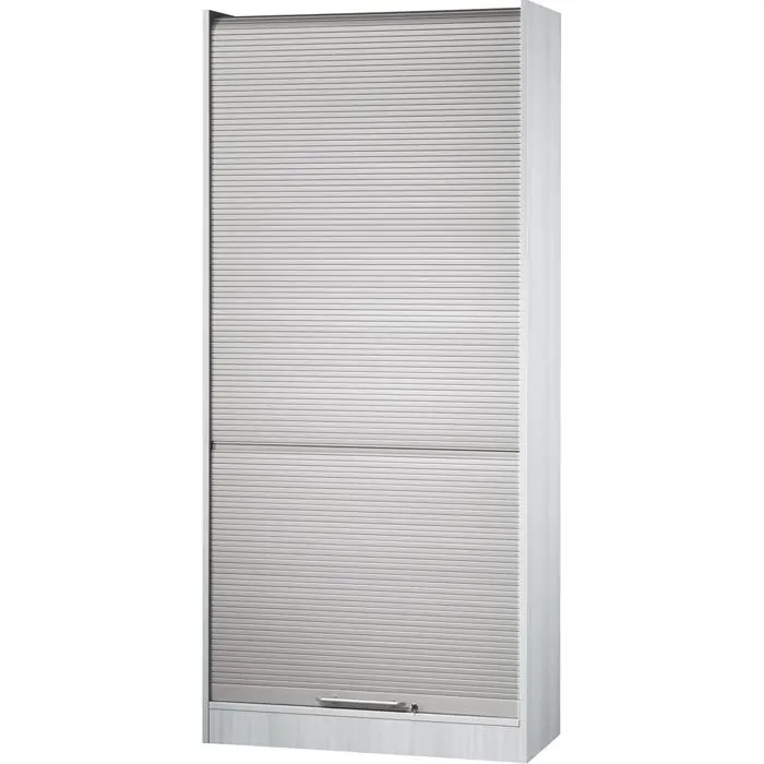 Hammerbacher Rollladenschrank Solid, aus Holz, abschließbar, 90 x 200,4 x 40cm (B/H/T), silber / lichtgrau Sonderaktion