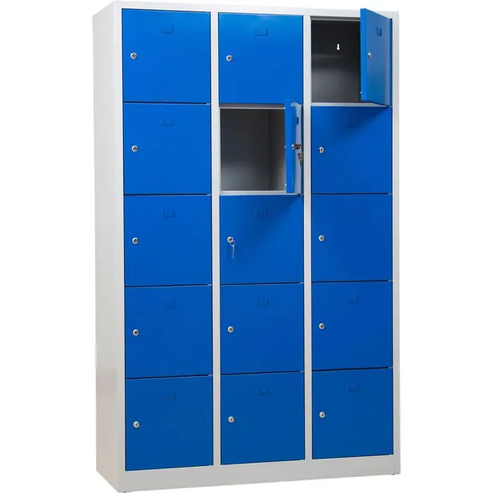 Sichere Zahlung G-Office Schließfachschrank SHC.15, blau, 15 Fächer, Stahl, 119 x 190cm, mit Zylinderschloss