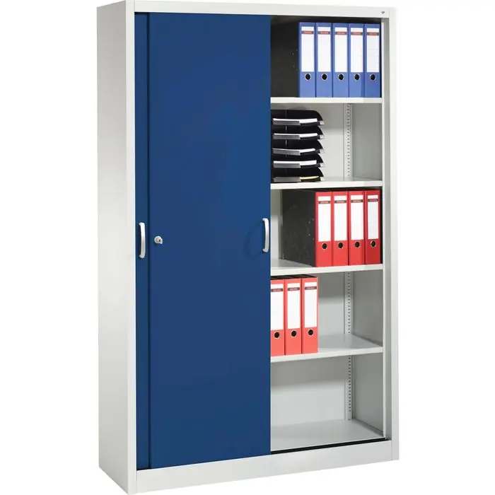 CP-Möbel Schiebetürenschrank Acurado C2000, Metall, abschließbar, 120 x 195 x 40cm, lichtgrau / blau Geprüft