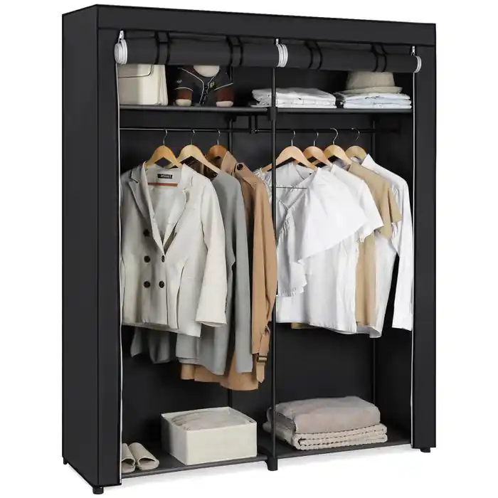 Songmics Kleiderschrank RYG02BK, schwarz, 2 Stofftüren, (BxHxT) 140 x 174 x 43cm Neu Im Sortiment