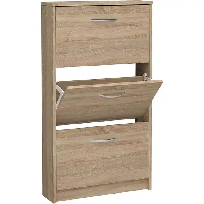 Versand Am Gleichen Tag FMD-Möbel Schuhschrank Step 3, 411-003, eiche, Schuhkipper, 3 Fächer für 8 Paar, Holz, 59 x 105 x 17cm