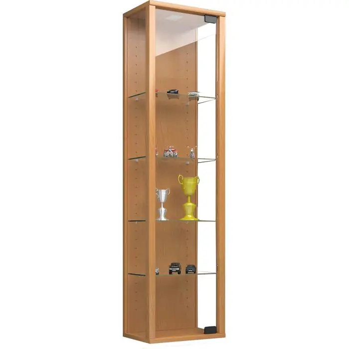 Knallerangebot VCM Glasvitrine Stano Mini, hängend, mit LED-Beleuchtung, 4 Fachböden, 33 x 115 x 18cm, buche