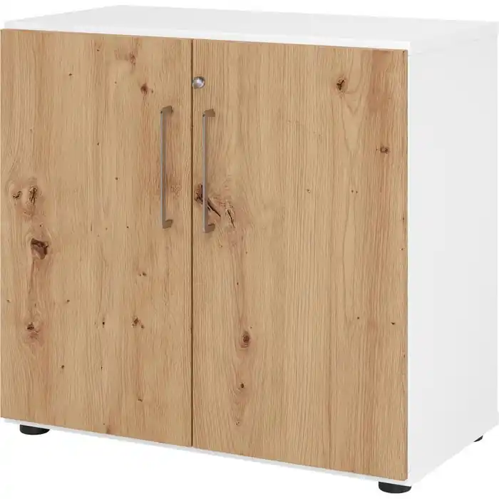 Markenware Hammerbacher Aktenschrank Serie 9 Advanced, aus Holz, abschließbar, 80x74,6x42cm (B/H/T),asteiche / weiß