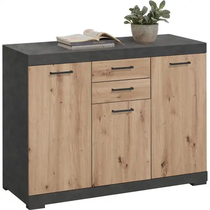Wochenendangebot FMD-Möbel Sideboard Bristol 3 XL, eiche/anthrazit, mit Türen und Schubladen, Maße: 120 x 89,9cm