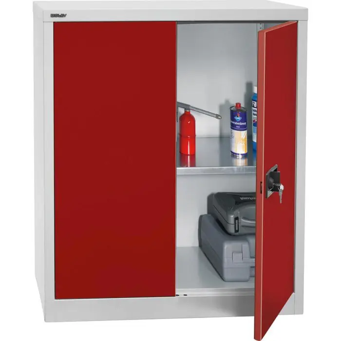 Top-Preis Bisley Werkzeugschrank E402A01G, aus Metall, grau / rot, mit 1 Fachboden, abschließbar, 91 x 100 x 40 cm