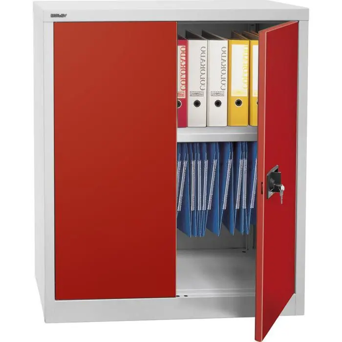 Bisley Aktenschrank E402A01, aus Metall, abschließbar, 91,4 x 100 x 40cm (B/H/T) rot / grau Schnäppchen