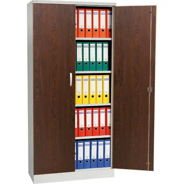 G-Office Aktenschrank FLC/WD.19, aus Metall / Holz, abschließbar, 92 x 195 x 42cm (B/H/T) wenge / grau Garantierte Lieferung