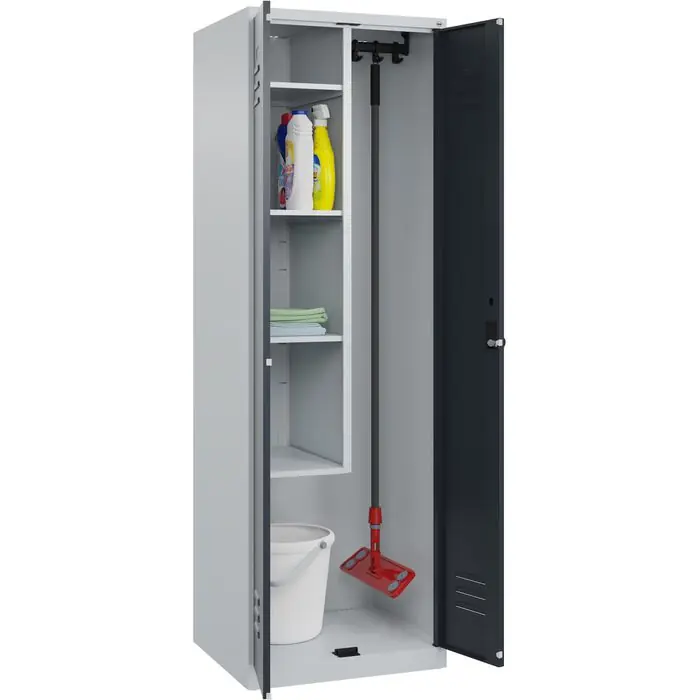 Markenware CP-Möbel Mehrzweckschrank Classic Plus abschließbar, anthrazit, für Staubsauger, 4 Fächer, Drehriegel, Metall, 60 x 185 x 50cm