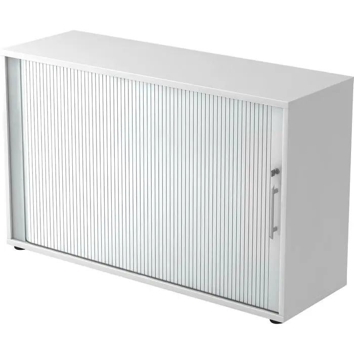 Heißes Angebot Hammerbacher Rollladenschrank R-Serie, aus Holz, abschließbar, 120 x 74,8 x 40cm (B/H/T), silber / weiß