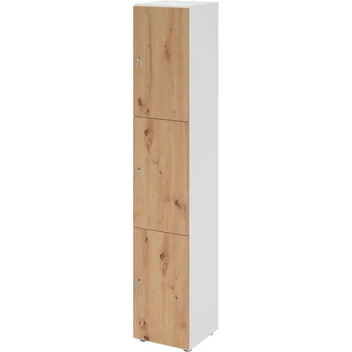 Hammerbacher Schließfachschrank 264l3, eiche/weiß, 3 Fächer, Holz, 40 x 215cm, mit Zylinderschloss Kracherpreis