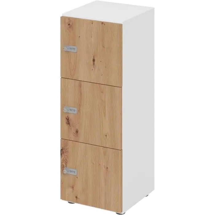 Hammerbacher Schließfachschrank 234L3, eiche/weiß, 3 Fächer, Holz, 40 x 110cm, mit Zahlenschloss Neu