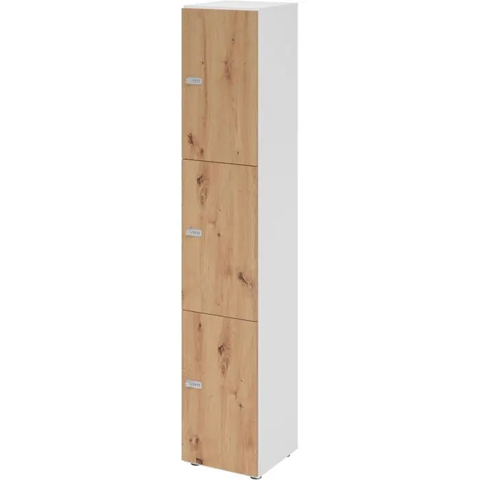 Hammerbacher Schließfachschrank 264l3, eiche/weiß, 3 Fächer, Holz, 40 x 215cm, mit Zahlenschloss Neuheit