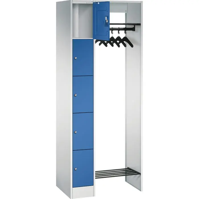 CP-Möbel Schließfachschrank Serie 8070, blau, 5 Fächer, Stahl, 74 x 195cm, mit Garderobe Sofort Bestellen