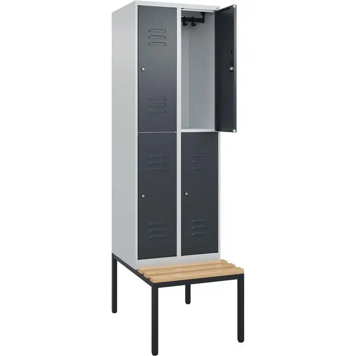 Expressversand CP-Möbel Spind Classic PLUS, anthrazit, 2 Abteile, 4 Fächer, 60 x 212 cm, Sitzbank & Zylinderschloss