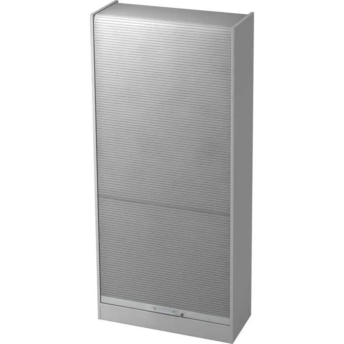 Hammerbacher Rollladenschrank N-Serie, aus Holz, abschließbar, 90 x 200,4 x 40cm (B/H/T), silber / lichtgrau Neu