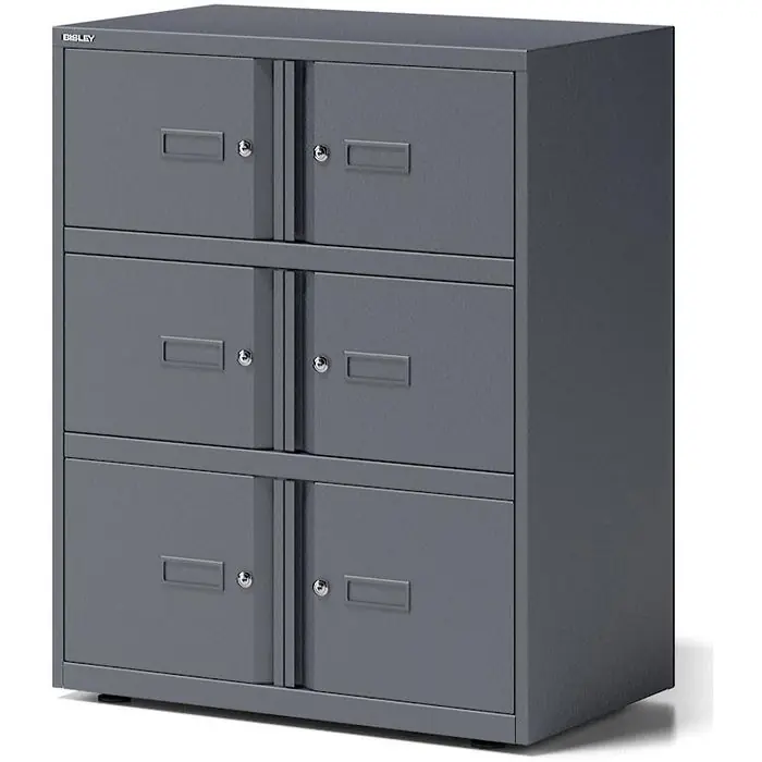 Bisley Schließfachschrank Essentials, anthrazit, 6 Fächer, Stahl, 80 x 100cm, mit Zylinderschloss Geprüft