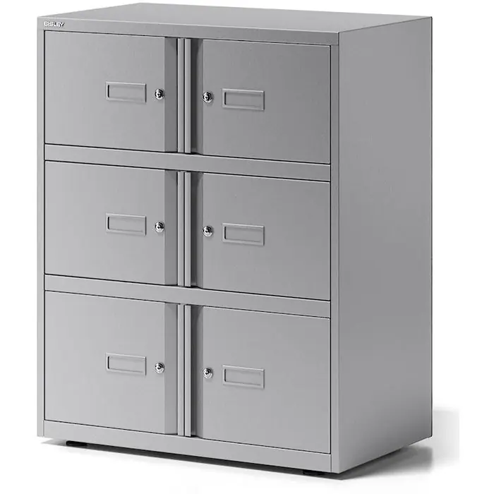 Letzte Chance Bisley Schließfachschrank Essentials, silber, 6 Fächer, Stahl, 80 x 100cm, mit Zylinderschloss
