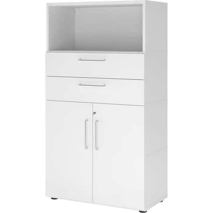 Hammerbacher Kombischrank FW48K2KG, weiß, abschließbar, mit 2 Schubladen und 2 Drehtüren, 80 x 145 cm Direktkauf