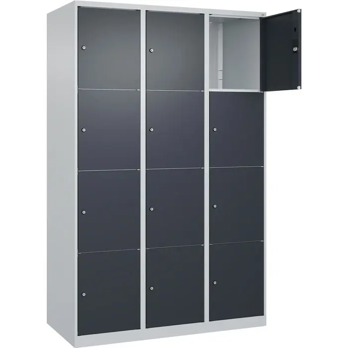 CP-Möbel Schließfachschrank Classic Plus anthrazit, 12 Fächer, Stahl, 120 x 185cm, mit Zylinderschloss Echt