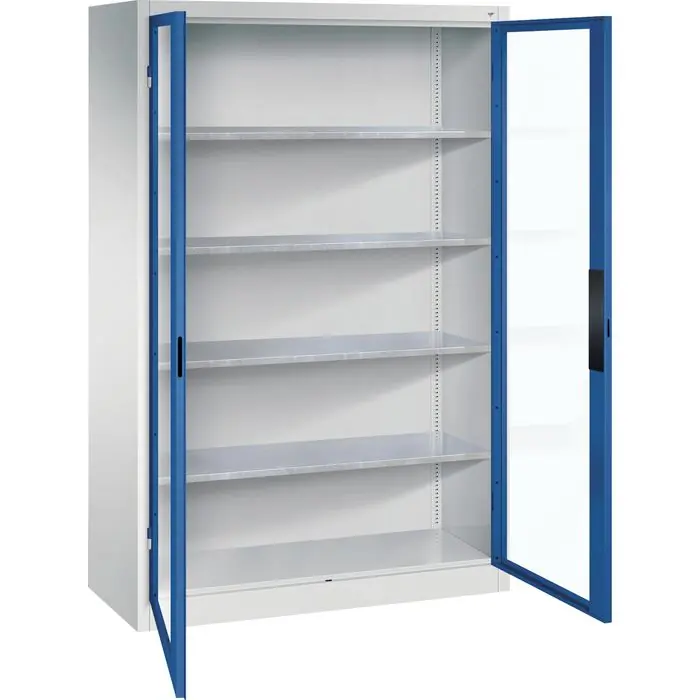 CP-Möbel Werkzeugschrank 8931-055, aus Metall, grau / blau, mit Sichtfenter & 4 Fachböden, abschließbar, 120 x 195 x 50 cm Sale