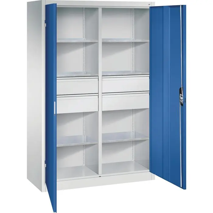Echt CP-Möbel Werkzeugschrank 8931-3042, aus Metall, grau / blau, mit 4 Schubladen & 6 Fachböden, abschließbar, 120 x 195 x 50cm