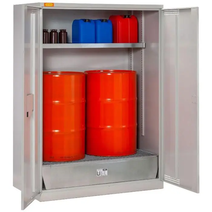 CEMO Fassschrank 14/20, 11566, lichtgrau, 140 x 195 x 84cm, 1 Wannenboden & 1 Auffangwanne Top-Angebot