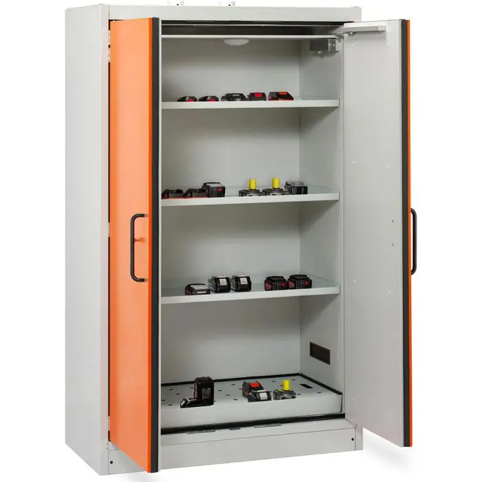 CEMO Akku-Lagerschrank PROline 12/20, 11961, mit 3 Fachböden, Feuerwiderstand Typ 90, orange, (B/H/T) 120 x 195 x 60cm Neu