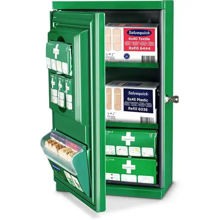 Wochenendangebot Cederroth Verbandschrank 291400 Mini, hängend, mit Pflasterspender, abschließbar, grün, aus Stahl, 44 x 26 cm