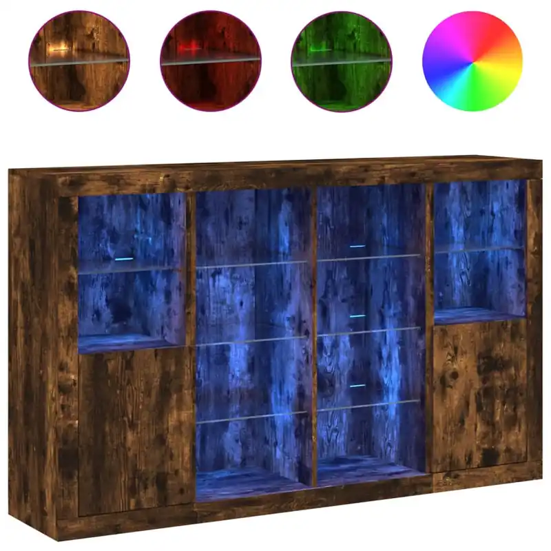 vidaXL Sideboards mit LED-Leuchten 3 Stk. Räuchereiche Holzwerkstoff Jetzt Bestellen