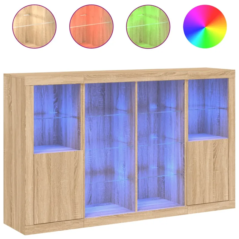 Angebot vidaXL Sideboards mit LED-Leuchten 3 Stk. Sonoma-Eiche Holzwerkstoff