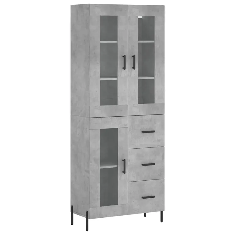 Geprüft vidaXL Highboard Betongrau 69,5x34x180 cm Holzwerkstoff