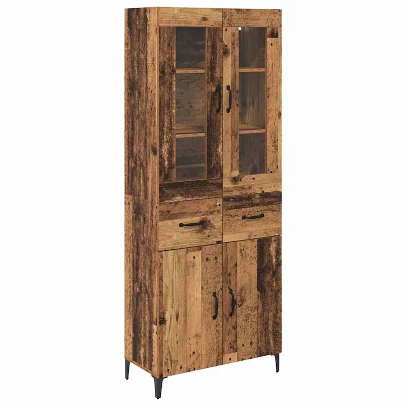 Echt vidaXL Highboard Wandmontiert Altholz 69,5 x 34 x 180 cm Holzwerkstoff