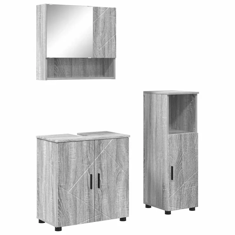 Günstig vidaXL Badezimmermöbel-Set 3 pcs Graues Sonoma Holzwerkstoff & Metall