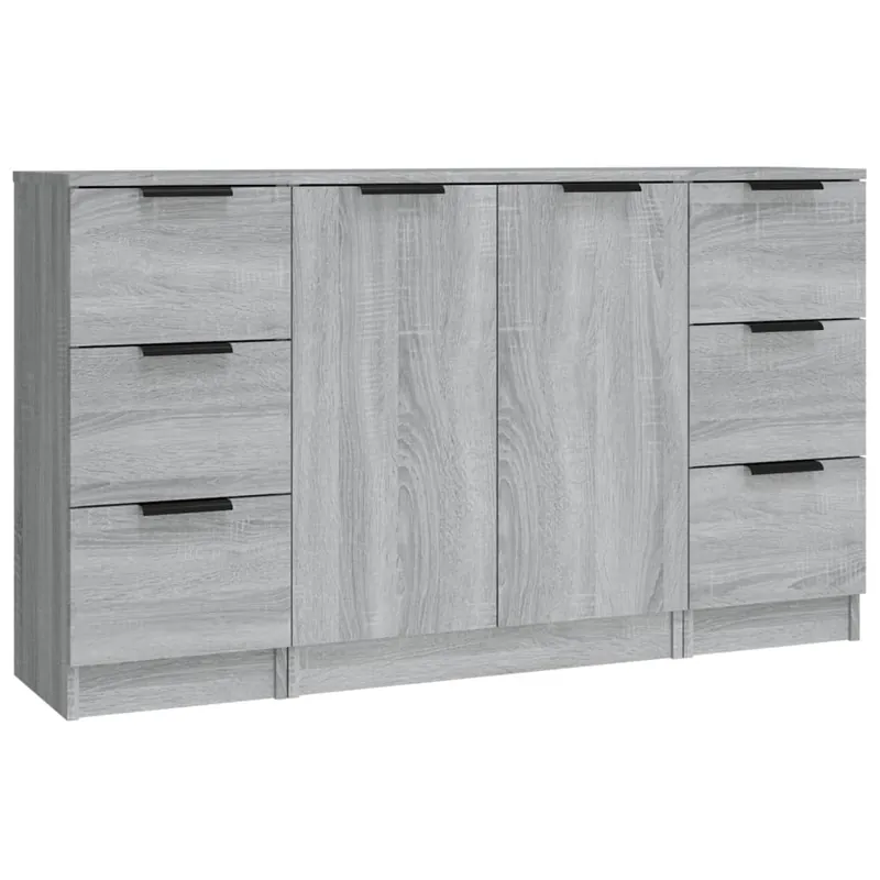 Geprüft vidaXL Sideboards 3 Stk. Grau Sonoma Holzwerkstoff