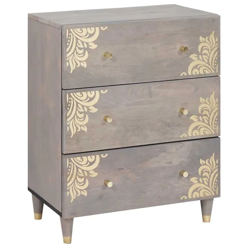 Beliebt vidaXL Sideboard Grau und Gold 60 x 33 x 75 cm Massivholz Mango