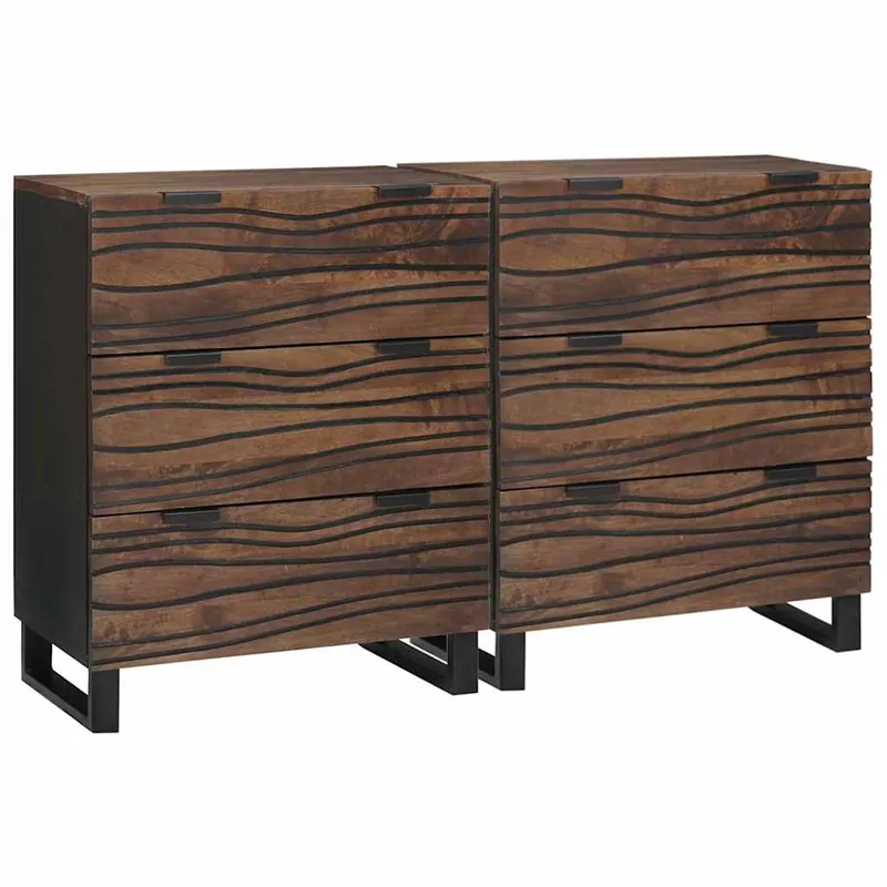 vidaXL Sideboard Set 2 pcs Walnuss 60 x 33,5 x 75 cm Massivholz Mango Neue Kollektion